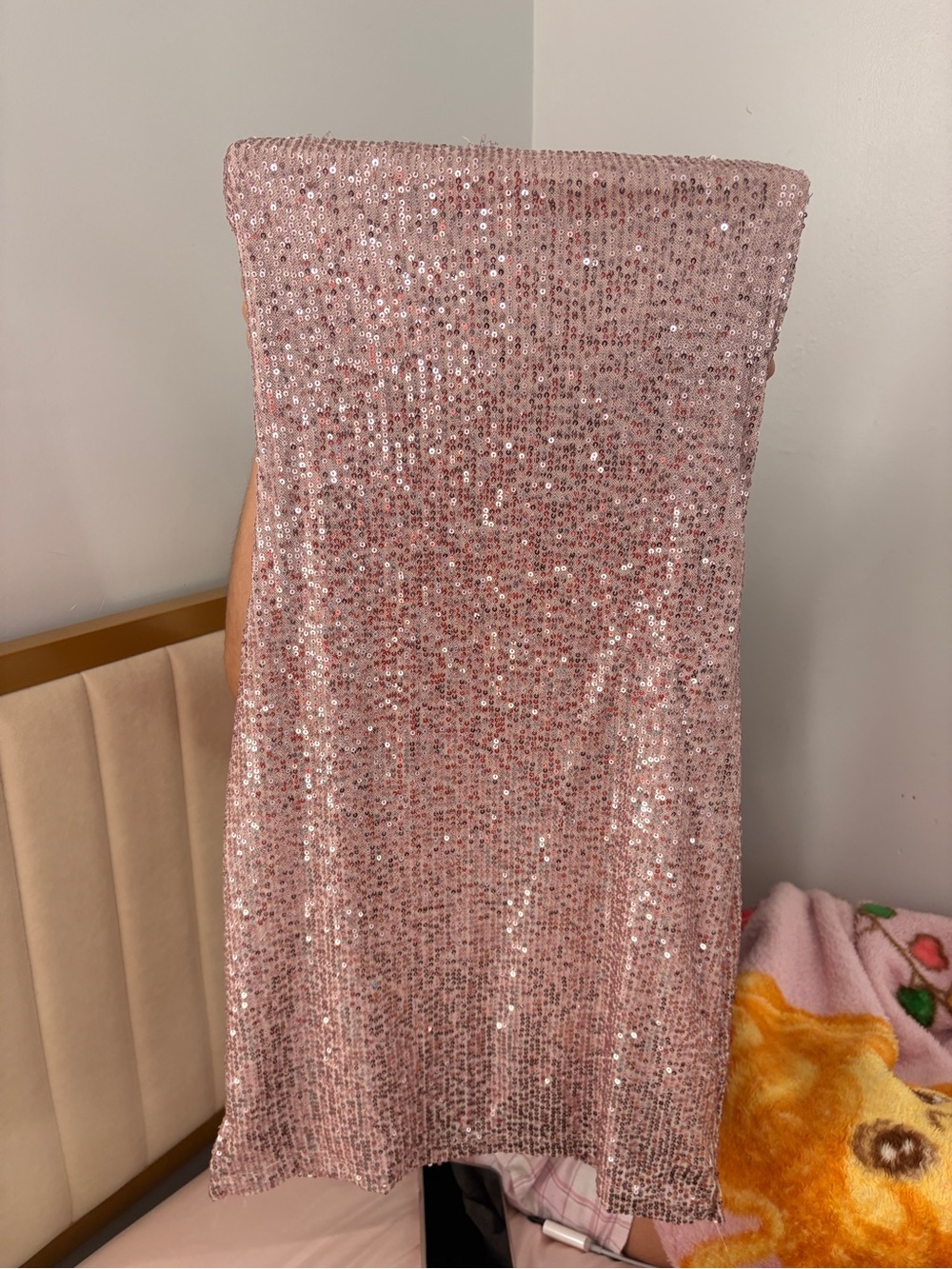 Urban Outfitters Pink Sequin Strapless Bodycon Midi Dress Womens Size S